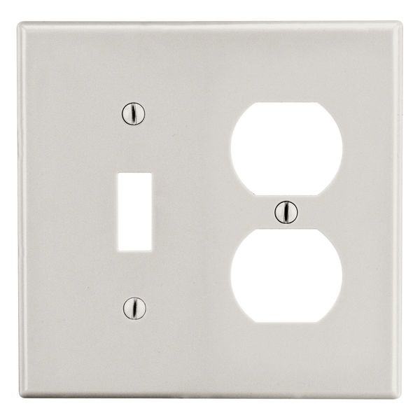 Hubbell Wiring Device-Kellems Wallplate, 2-Gang, 1) Duplex 1) Toggle, Light Almond P18LA